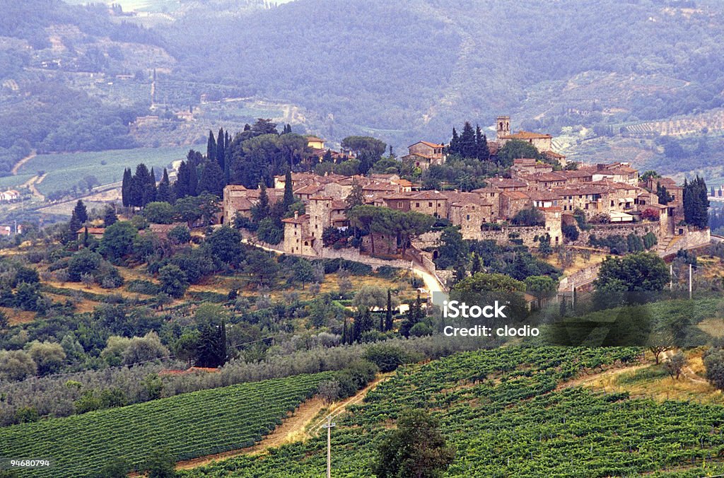 Montefioralle, aldeia de Chianti, Toscana - Foto de stock de Cidade pequena royalty-free