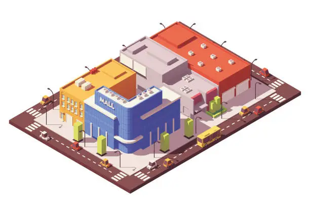 Vector illustration of Vector low poly isometric city block