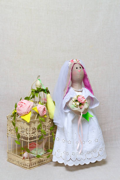 Easter Rabbit Bunny Toys In Shape Wedding Textile Bride Tilda Stock Photo - Download Image Now - iStock