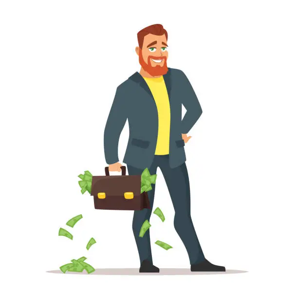 Vector illustration of businessman with suitcase with money