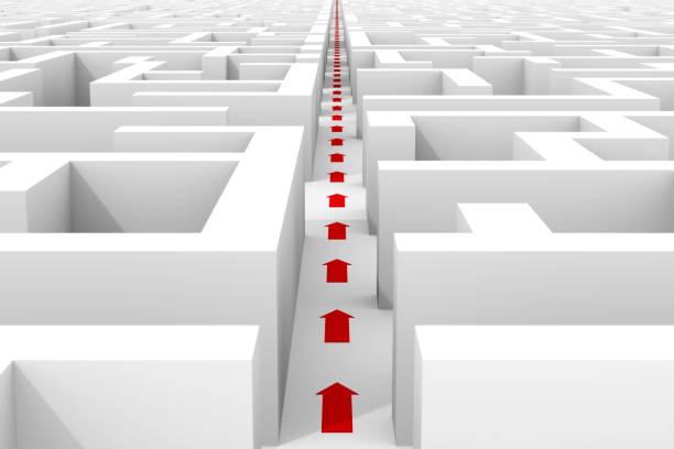 istock huge white maze structure – red arrows showing shortcut through maze (3d illustration) 946811868