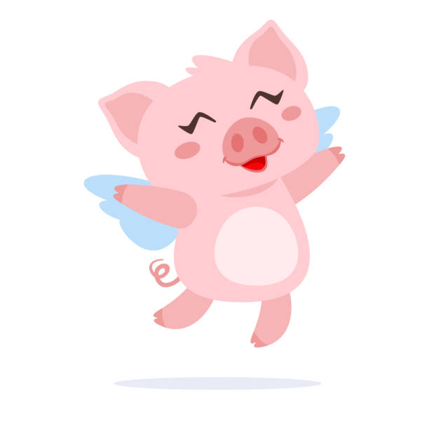 ilustraciones, imágenes clip art, dibujos animados e iconos de stock de cerdo volador con alas - facial expression small empty joy