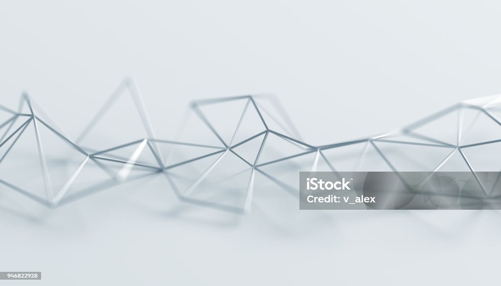 Abstract 3D Rendering of Polygonal Background. Abstract 3d rendering of triangulated surface. Modern background. Futuristic polygonal shape. Low poly minimalistic design for poster, cover, branding, banner, placard. Low-Poly-Modelling Stock Photo