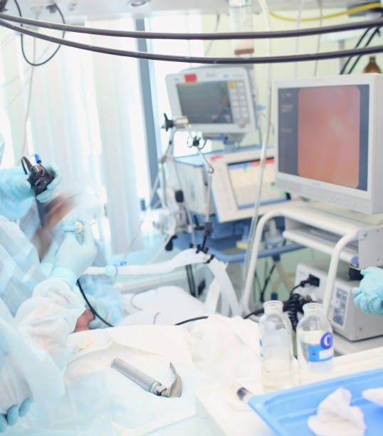 istock Medical procedure during video control in the ICU 946828234