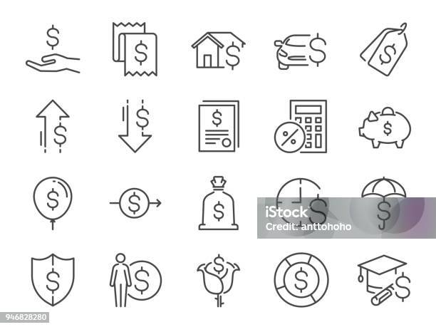 Loan And Interest Icon Set Included The Icons As Fees Personal Income House Mortgage Loan Car Leasing Flat Rate Interest Installment Expense Financial Ratio And More Stock Illustration - Download Image Now