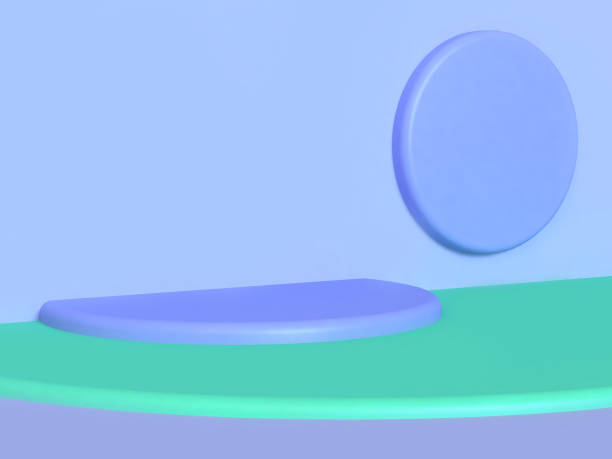 istock 3d render green curve round floor violet-blue-purple circle wall scene minimal abstract background 946831316