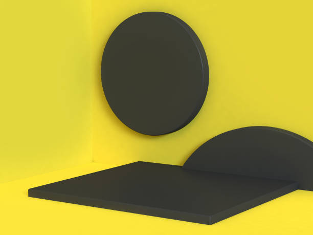 istock yellow scene corner wall-floor black geometric shape circle square minimal yellow abstract background 3d rendering 946831496