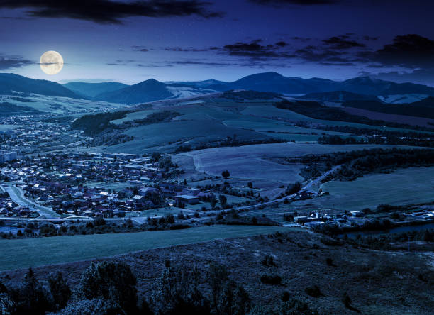 stara lubovna town in slovakia at night. lovely summer landscape in summer