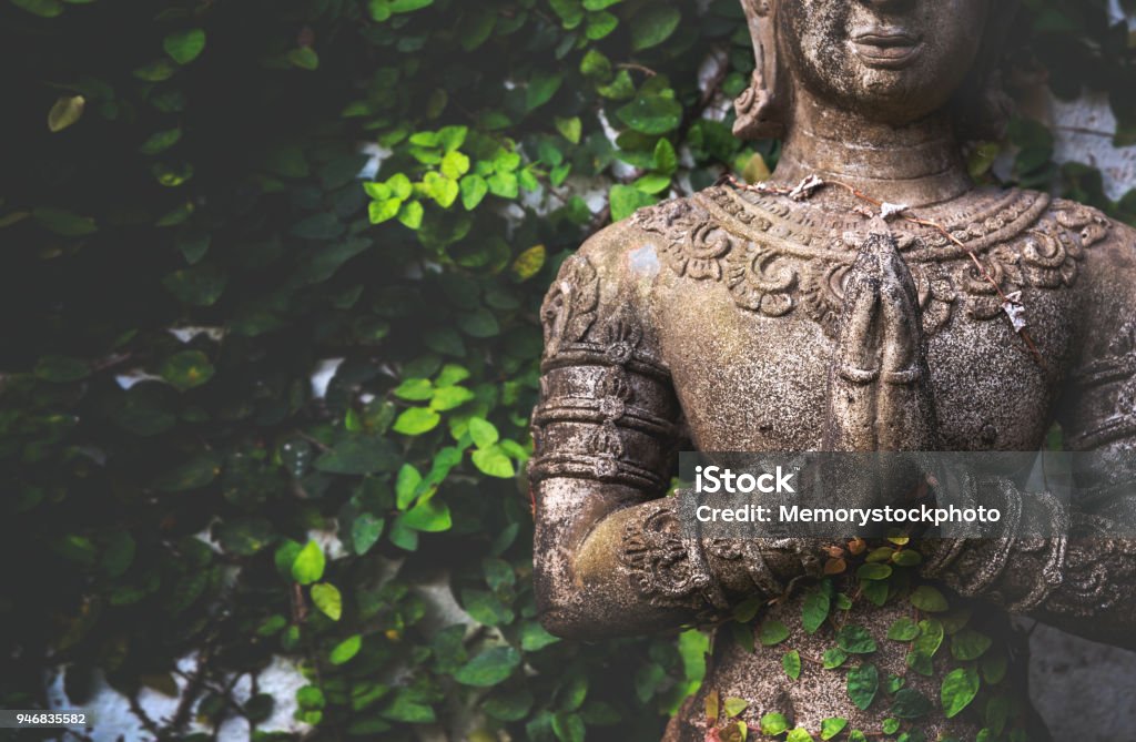 closeup buddhism for statues or models of the Buddha portrait with soft-focus and over light in the background India Stock Photo
