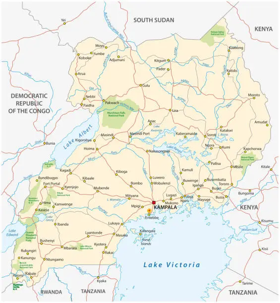 Vector illustration of uganda vector road map