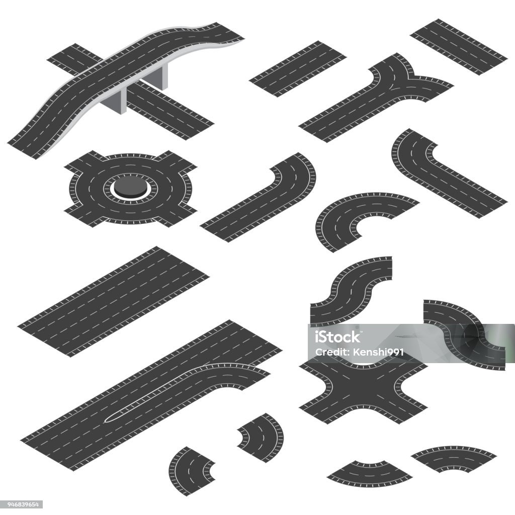 Isometric Roud Isometric Road Elements Set Vector Roads For Isometric Design Stock ...