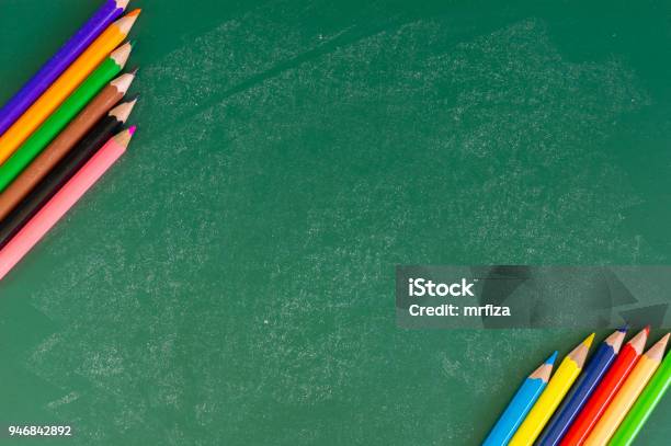Close Up Arrangement Of Pencil Color On Chalk Board Preschool Education  Back To School And Copyspace Concept Or Other Your Content Stock Photo -  Download Image Now - iStock