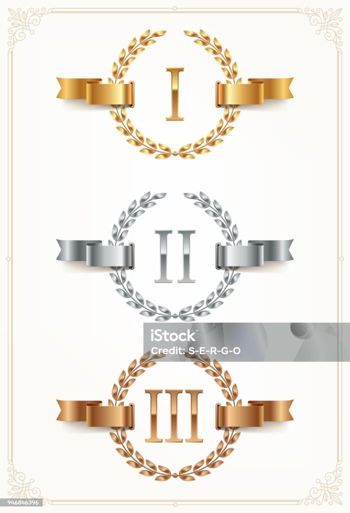 Gold Rank Emblems Set Of Rank Emblems Gold Silver Bronze Stock Illustration - Download ...