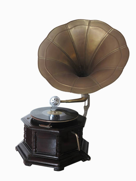 istock Vintage old gramophone record player isolated over white 946849914