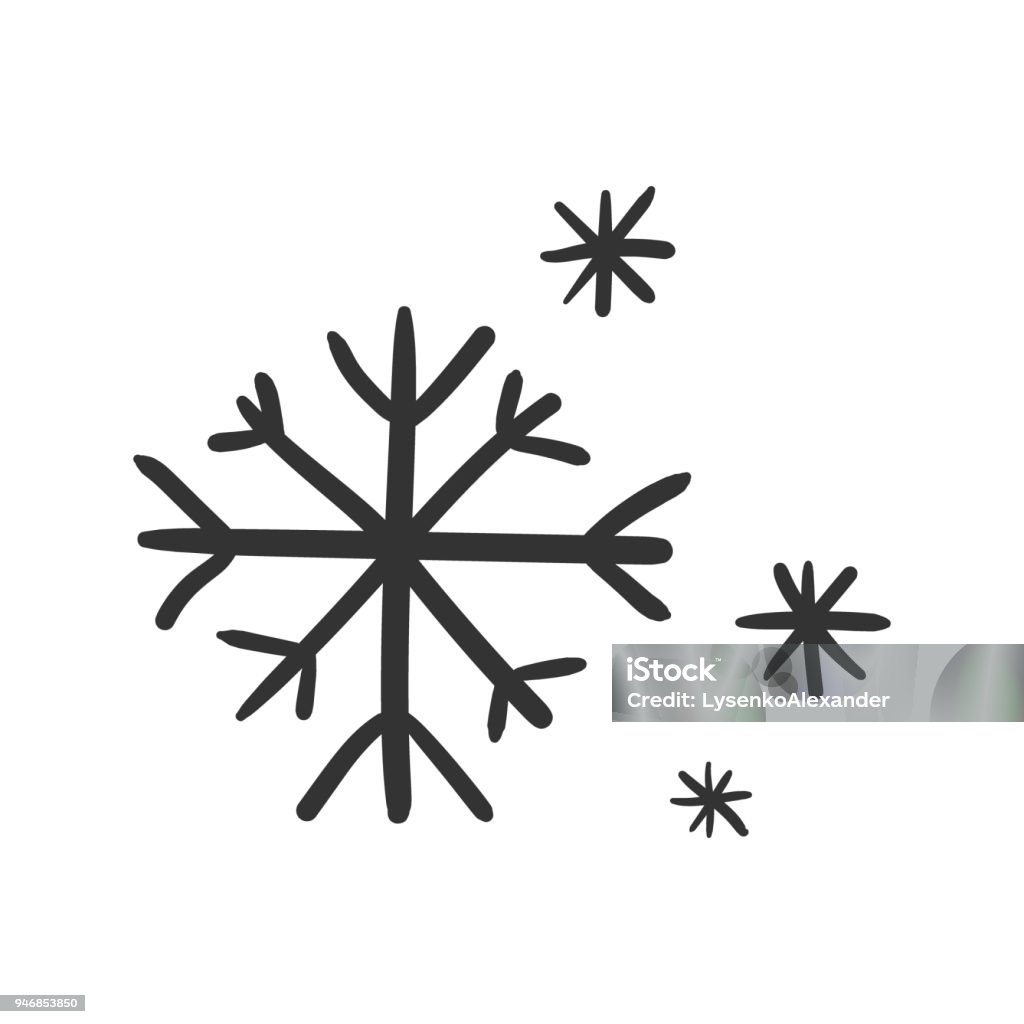 Icona vettoriale fiocco di neve disegnata a mano. Illustrazione del doodle dello schizzo dei fiocchi di neve. Concetto natalizio invernale disegnato a mano. - arte vettoriale royalty-free di Fiocco di neve