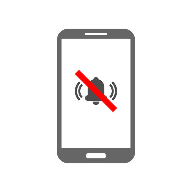 NO SOUND sign. Crossed out bell icon on smartphone screen. Vector vector art illustration