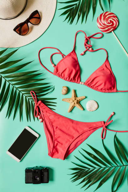 istock Summer vacation concept with pink bikini suit, hat and accessories 946856960