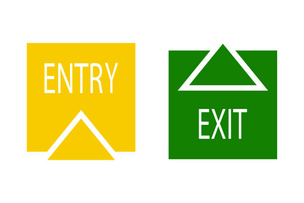 Sign of entry and exit Sign of entry and exit from the premises. Pointer to the door of public buildings. Vector illustration. enter key stock illustrations