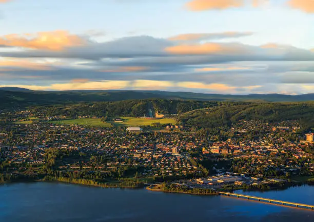 My beautiful hometown Lillehammer, Norway, in golden sun light.