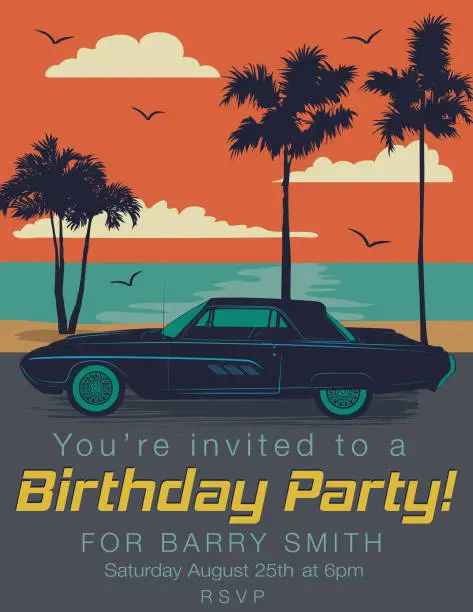 Vector illustration of Vintage Card Birthday party Invitation