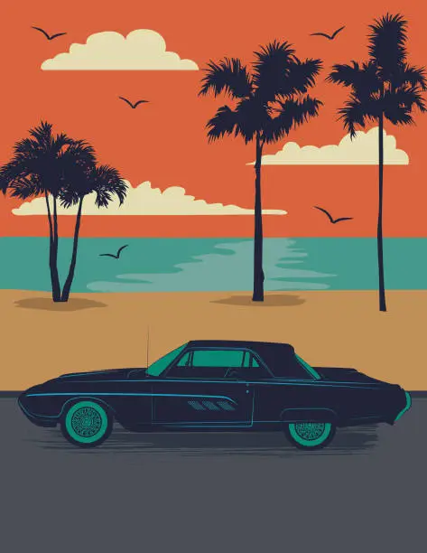 Vector illustration of Vintage Style Classic Car Poster