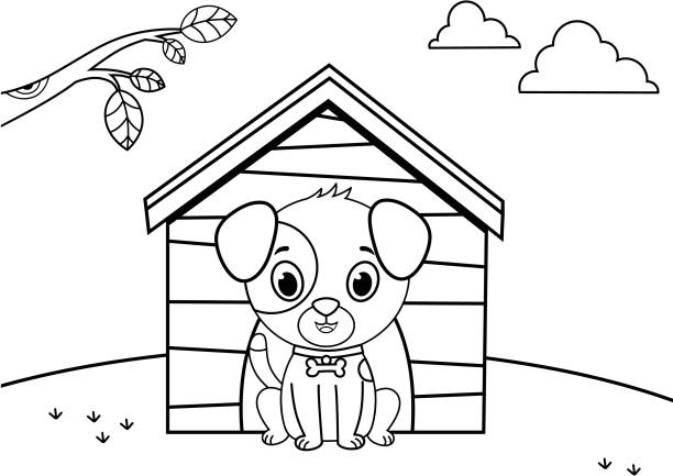 schwarz / weiß cartoon hund - coloring book coloring book pets stock-grafiken, -clipart, -cartoons und -symbole