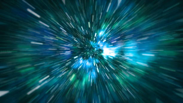 istock Abstract of warp or hyperspace motion in blue star trail. 946880818