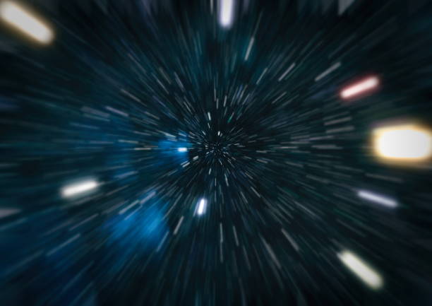 istock Abstract of warp or hyperspace motion in blue star trail. 946881430