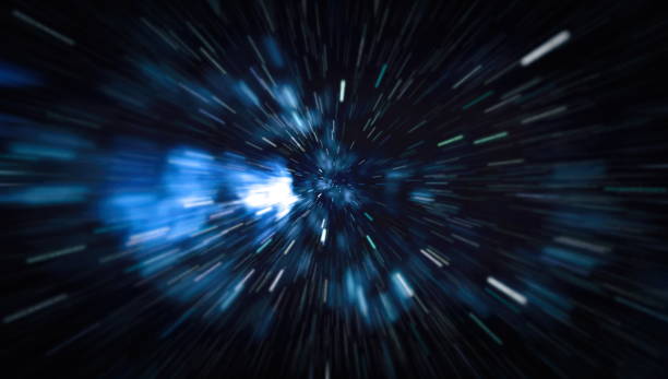 istock Abstract of warp or hyperspace motion in blue star trail. 946881500
