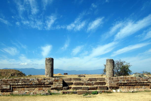 Landscape with a lot of blue sky, ruins and two columns