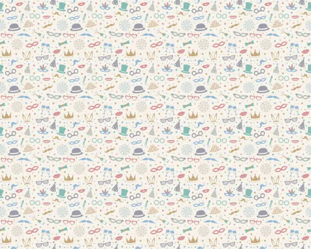 Vector illustration of Party background - seamless pattern with funny icons. Vector.