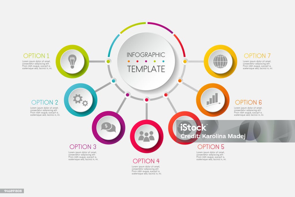 Infografik - bunte Vorlage mit Business Icons. Vektor. - Lizenzfrei Informationsgrafik Vektorgrafik