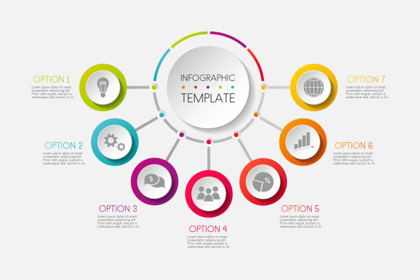 illustrations, cliparts, dessins animés et icônes de infographie - modèle coloré avec des ic�ônes de l’entreprise. vector. - infographic diagram three dimensional shape data