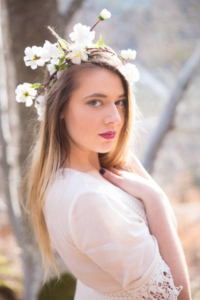 istock Beautiful blond girl in the forest. 946894822