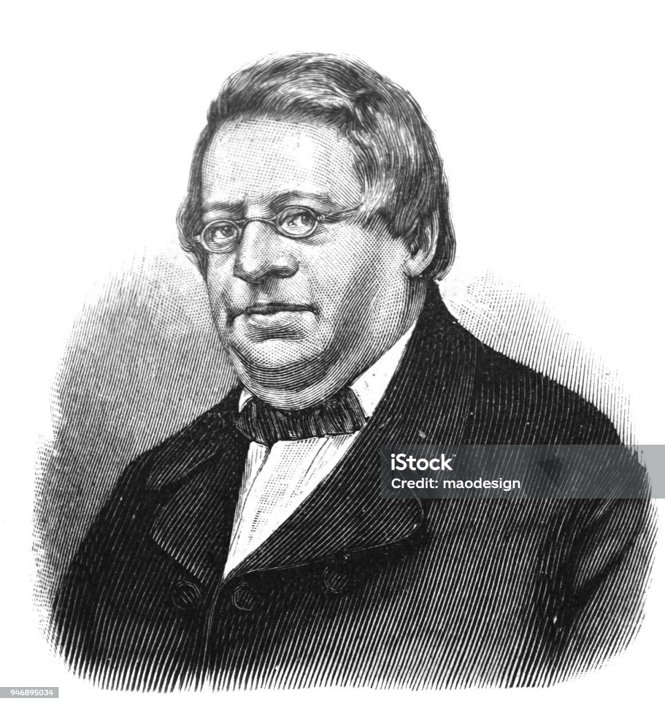 Portrait of an Adult Man with Spectacles _ 1895 19th Century stock illustration