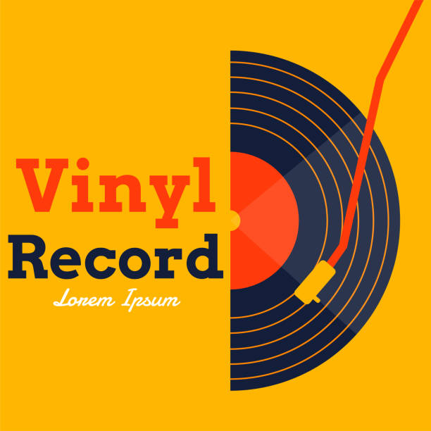 ilustraciones, imágenes clip art, dibujos animados e iconos de stock de vector de grabar música de vinilo con el gráfico de fondo amarillo - disco audio analógico