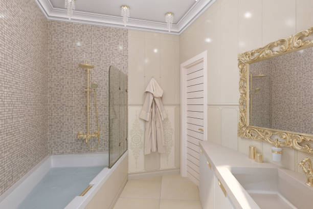 istock 3d render luxury bathroom interior design in a classic style 946898342