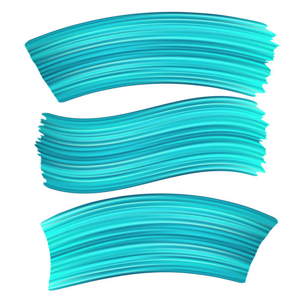 istock 3d abstract blue paint brush stroke. Set of colorful  liquid  paint smear isolated on white background 946898506