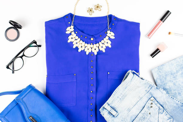istock Female smart casual style clothing, cosmetics and accessories flat lay. 946898708