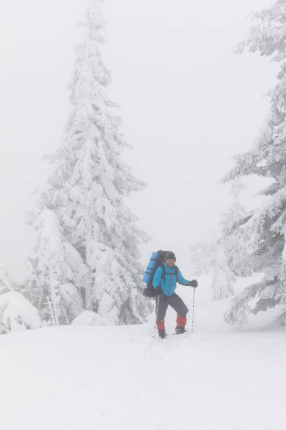 istock A backpacker in the foggy winter Carpathians 946927890