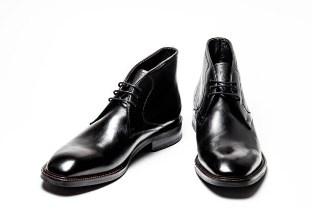 istock Black leather male shoes, white background 946928038