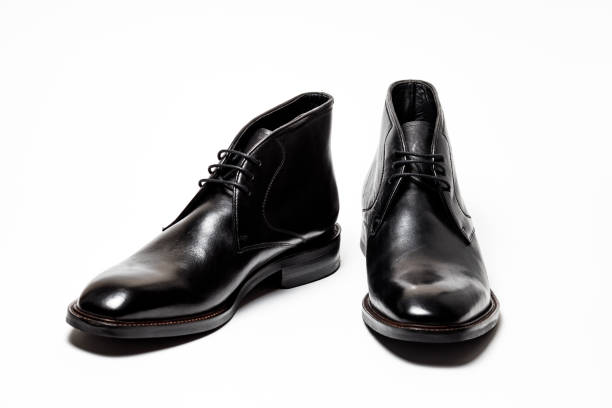 istock Black leather male shoes, white background 946928138