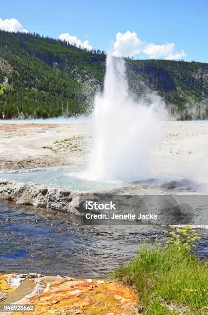 A Small Geyser In Yellowstone Stock Photo - Download Image Now - Beauty In Nature, Cloud - Sky, Color Image