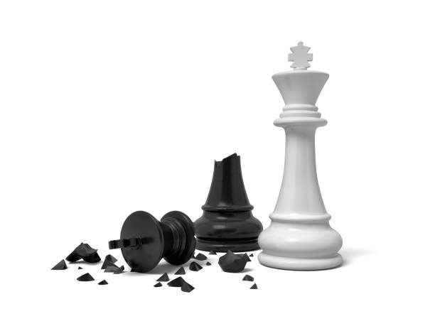 istock 3d rendering of a white chess king standing near a black king figure broken in half 946938450