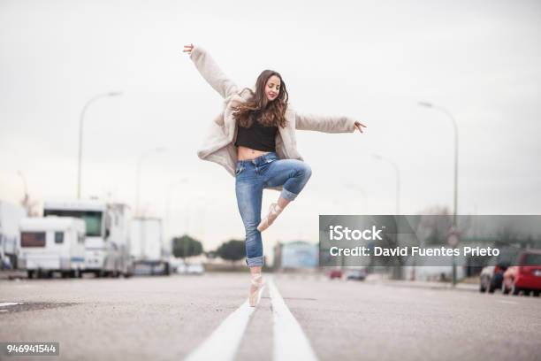 Ballerina In The Middle Of The Avenue Stock Photo - Download Image Now - Dancing, Street, Balance
