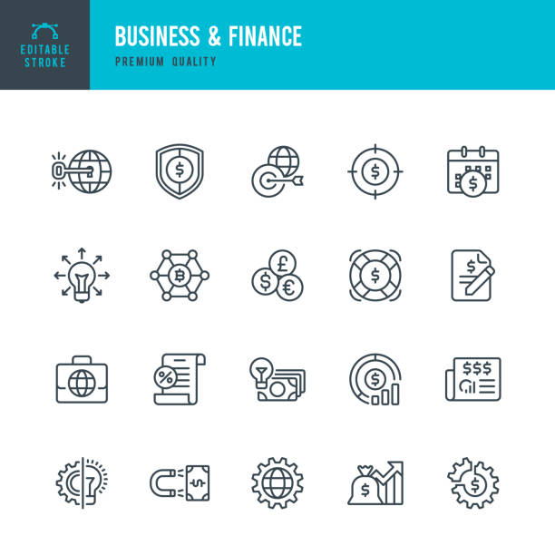 illustrazioni stock, clip art, cartoni animati e icone di tendenza di business & finance - set di icone vettoriali - key marketing interface icons symbol