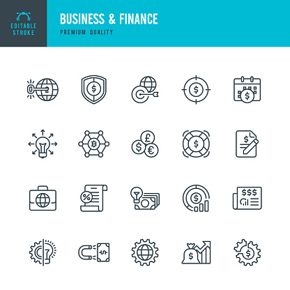 Set of Business and Finance thin line vector icons.