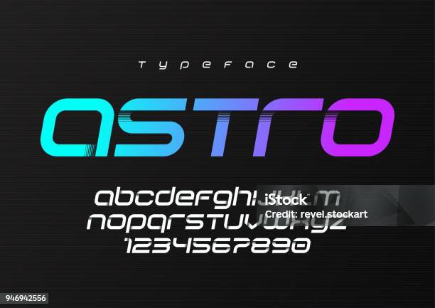 Astro Futuristic Minimalist Display Font Design Alphabet Typef Stock Illustration - Download Image Now