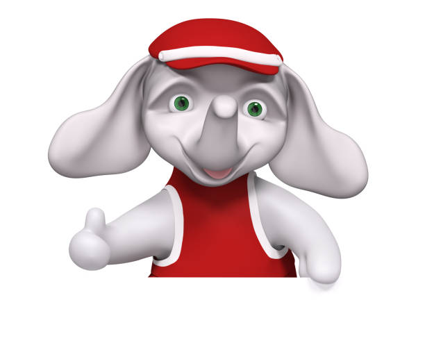 istock Elephant cartoon with poster, showing cool sign 3d rendering 946945388