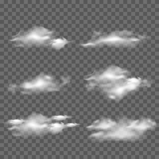 sammlung von realistischen weiße wolken auf transparenten hintergrund. vektor. - air nature high up pattern stock-grafiken, -clipart, -cartoons und -symbole